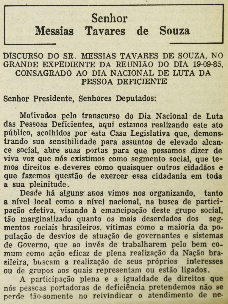 Reprodução do Diário Oficial do Poder Legislativo de setembro de 1985.