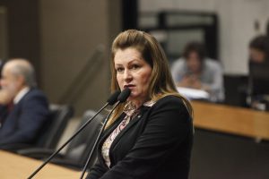 DISCURSO - Deputada elogiou a qualidade da educação pública e destacou os projetos desenvolvidos pelo Governo do Estado para a área. Foto: Evane Manço