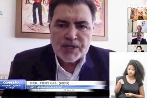 Foto de deputado falando em reunião remota da comissão