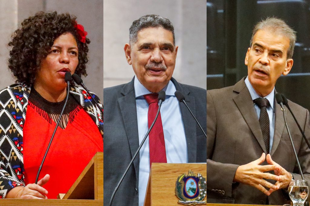 Da esquerda para direita, fotos na tribuna da deputada Dani Portela, João Paulo e Coronel Alberto Feitosa