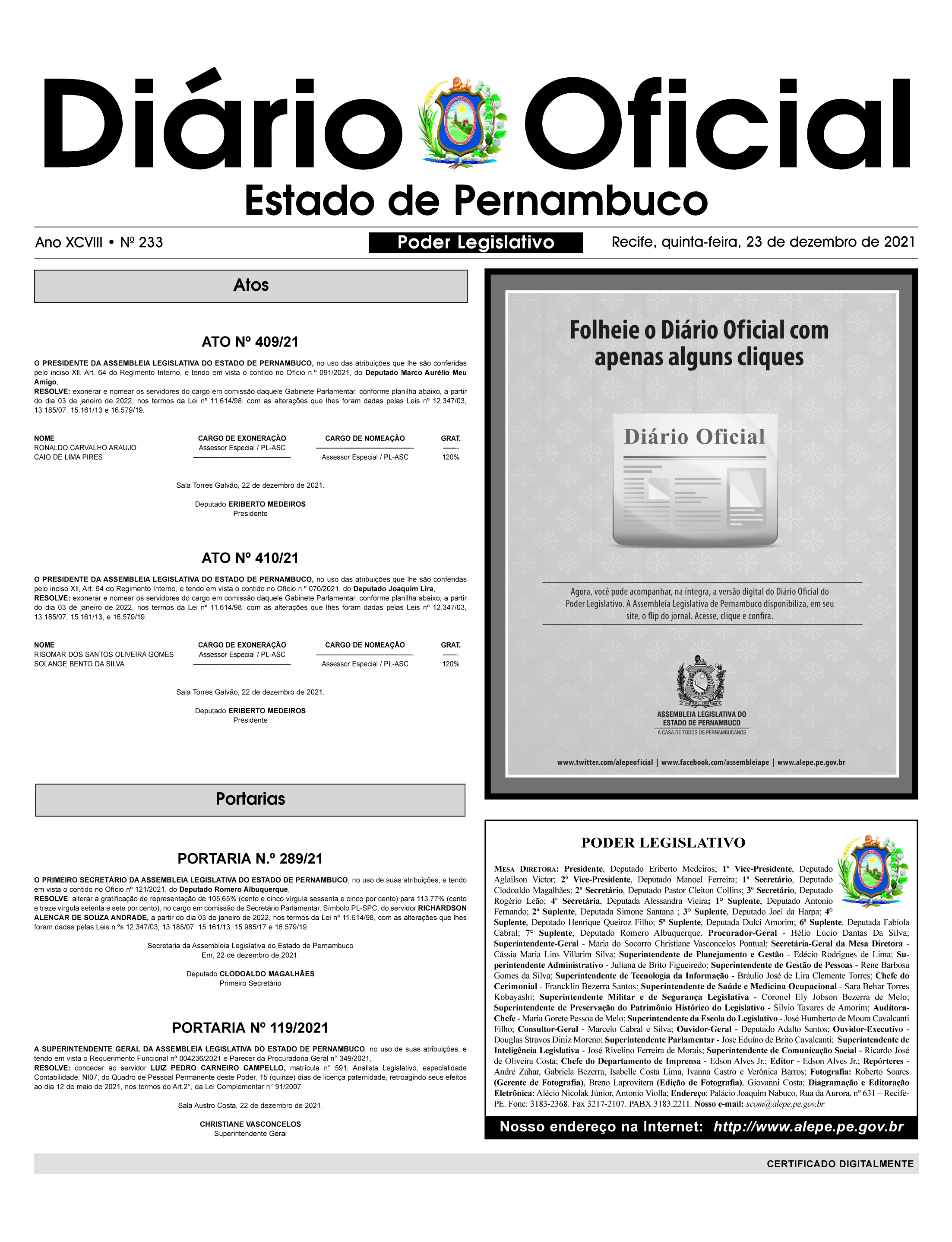 Diário Oficial da Assembleia Legislativa do Estado de Pernambuco