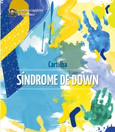 Capa da cartilha Síndrome de Don. Fundo tem marcas de mãos carimbadas com tinta nas cores da bandeira do Brasil (azul, amarelo e verde). O brasão da Alepe está no canto superior esquerdo.