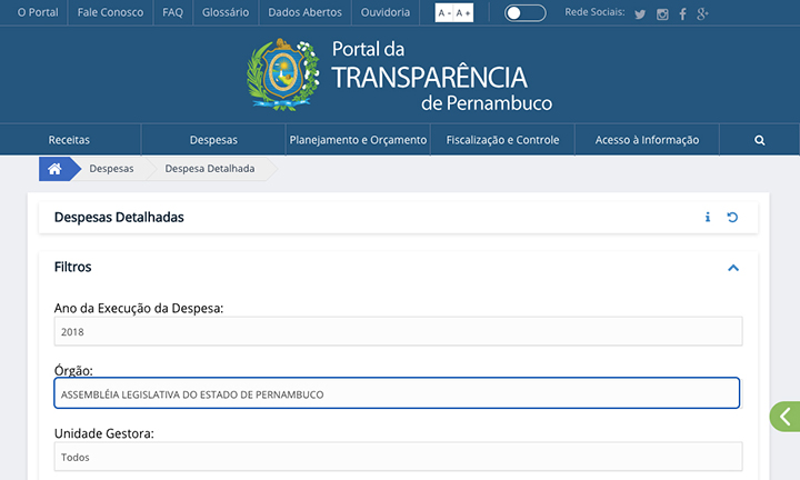 Passo a passo para acessar a página de despesas no portal da transparencia