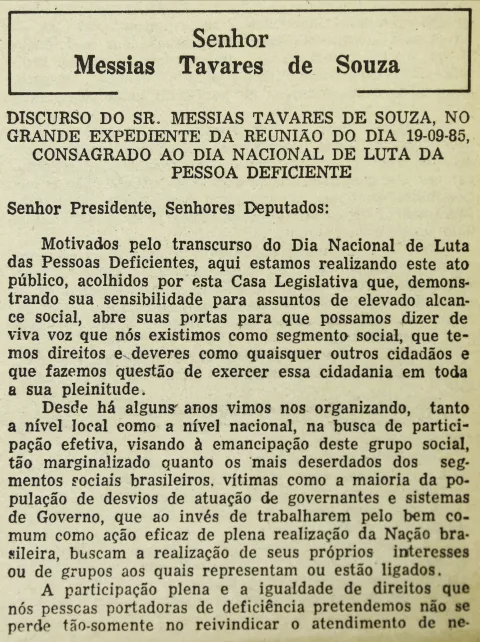 Reprodução do Diário Oficial do Poder Legislativo de setembro de 1985.