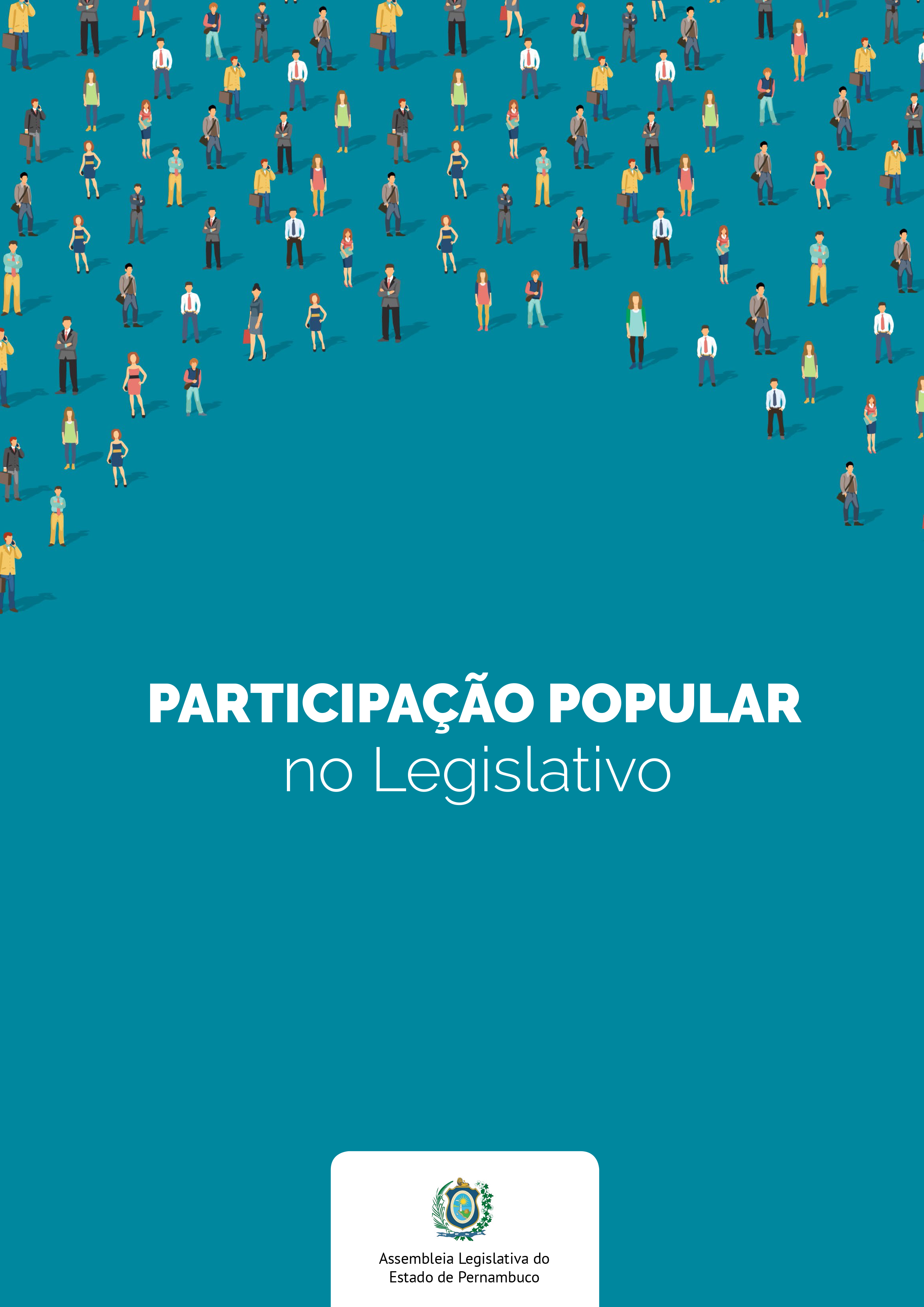 capa da cartilha de participação popular no Legislativo, em tom azul claro com várias desenhos representando pessoas comuns.
